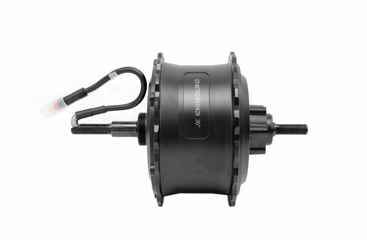 Front view of the high torque 750W motor in Duotts S26, F26 and N26 models for all-terrain performance.